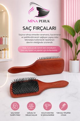 Mina Peruk Ahşap, Topuzsuz Ve Kahverengi Özel Saç Açma Fırçası / Jt8586/Brown