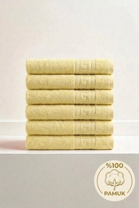 Anılsan 6'lı Sarı Greek Mini El Yüz Havlusu 75Gr. - 30x50 Cm %100 Pamuk Spa Ve Otel Havlusu