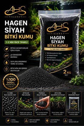 AHS 2 KG Hagen Siyah Bitki Kumu 1–2 mm | Bitkili Akvaryum Taban Kumu | pH Nötr Doğal Kum