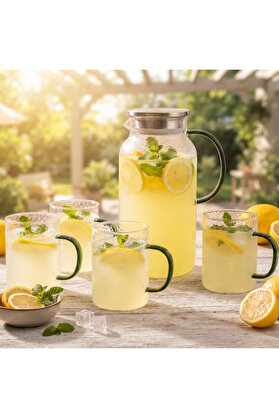 Ethab Ticaret Glbl-Tstil4136 5 Parça Bardaklı Sürahi Seti - Cam - 1800 Ml Sürahi - 4 Bardak