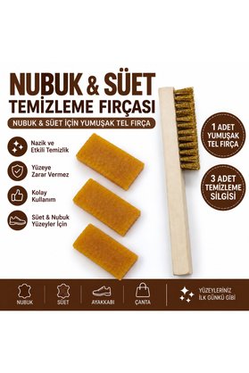 AiryFooT Süet Nubuk Temizleme Seti Temizleme Fırçası + 3 Adet Süet Nubuk Silgisi