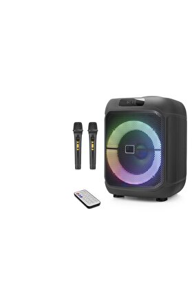 Evi̇mdeyokyok Çi̇ft Karaoke Mi̇krofonlu Bluetooth Hoparlör Fm Radyo 20W 8 İnç Rgb Kumandalı Si̇yah Ndr1745