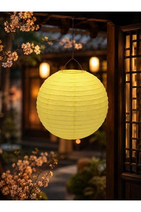 Parti Adresi Sarı Japon Feneri Kağıt Süs Dekoratif Parti Feneri 25 cm