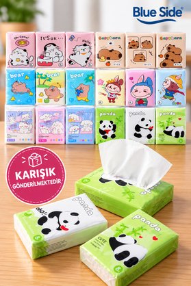BLUE SİDE 9’Lu Mini Cep Mendili – Desenli Kağıt Mendil Çocuk Okul Çantası İçin Pratik Hijyen Mendili – Karışık Model
