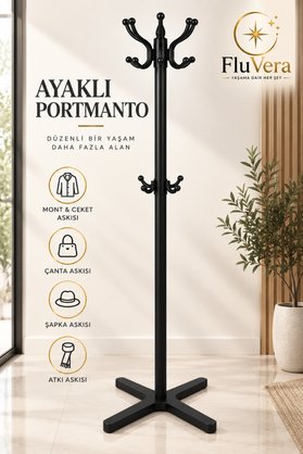 Genel Markalar Ayaklı Portmanto Çoklu Kancalı Elbise Askılığı Mont Kaban Çanta Şapka Askısı Antre Askılık 165 cm