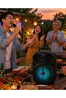 Soft Tr Rgb Işıklı Bluetooth Karaoke Hoparlör Mikrofonlu Usb Tf Kart Destekli Taşınabilir Speaker