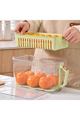 Ethab Ticaret Glbl-Tstil4136 Buzdolabı Saklama Kabı - Süzgeçli Organizer - Vakum Mühürlü Kapak