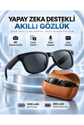 Mega Plus Video Kamera Kameralı 4K EIS Stabilizasyon Gerçek Zamanlı Çeviri Bluetooth Müzik Görüşme Yapay Zeka Akıllı Gözlük