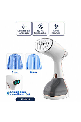 Go İthalat Buharlı Kırışıklık Giderici Dik Ütü 2 Mod 320Ml Su Kapasite Dk 26G Buhar Dokunmatik Ekran Ssı-6634 (