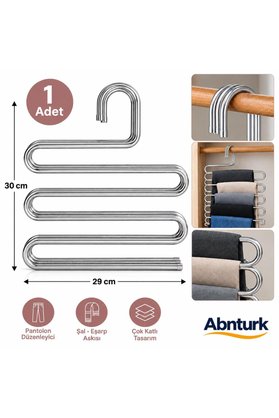 abnturk 1 Adet 5 Katlı Metal Pantolon Askısı-Dolap Elbise Askısı Giysi Eşarp Şal Kravat Düzenleyici