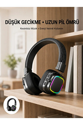 E Bulurum Bluetooth 5.3 Rainbow Işıklı Kulak Üstü Kablosuz Kulaklık Yeni Nesil