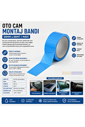 Evimdeyokyok Oto Cam Montaj Bandı 50 Mm X 66 Metre Mavi – Otomotiv Cam Yapıştırma Ve Sabitleme Bandı
