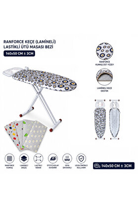 Ethab Ticaret Glbl-Tstil4136 Ranforce Keçe Ütü Masası Bezi - Lastikli - Lamineli - 140X50 Cm