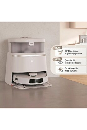Ecovacs 11000Pa Sıcak Su Kendini Yıkama Boşaltma İstasyon Otomatik Toz Boşaltma Süpürme Silme Beyaz Tiftik Makinesi Hediye