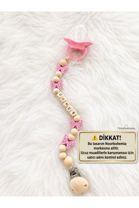 NOORBOHEMİA Ahşap kelebekli model emzik askisi