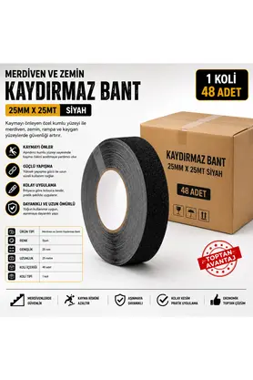 Evi̇mdeyokyok Merdi̇ven Ve Zemi̇n Kaydırmaz Bant 25 Mm X 25 Metre Si̇yah – 48 Adet 1 Koli̇
