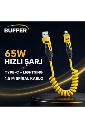 Go İthalat 4&Ampaposü 1 Arada Esnek Spiral Hızlı Şarj Kablosu, Araç İçi Yaylı Kablo, Type-C Ve Lightning Uyum