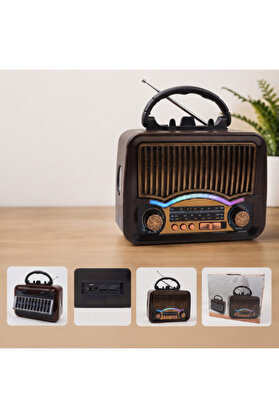 Ethab Ticaret Glbl-Tstil4136 Solar Nostalji Müzik Kutusu - Şarjlı - Fm Radyo - Bluetooth Özellikli - Retro Tasarım