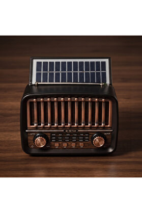 Ethab Ticaret Glbl-Tstil4136 Solar Panelli Fm Radyo - Şarjlı - Bluetooth Özellikli - Aux Girişli - Nostaljik Tasar