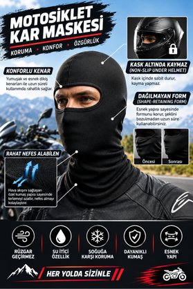 SRSMOTO Motosiklet Kar Maskesi Siyah Balaklava – Soğuk Hava Rüzgar ve Toz Koruyucu Kask Altı Maske