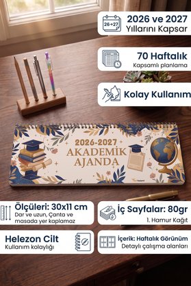 Tieni 2026-2027 Akademik Ajanda 70 Haftalık Masa Takvimi Tipi Yatay Planlayıcı 30x11 cm Spiral Haftalık Planlayıcı