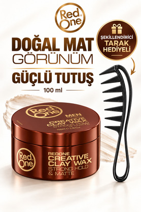 Red One Clay Hair Wax 100 ml – Güçlü Tutuş Doğal Mat Görünüm ve Kolay Şekillendirme – Wax Tarağı Hediyeli