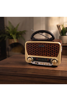 Ethab Ticaret Glbl-Tstil4136 Nostalji Müzik Kutusu - Solar Panelli - Şarjlı - Aux Girişi - Led Fener - Bluetooth
