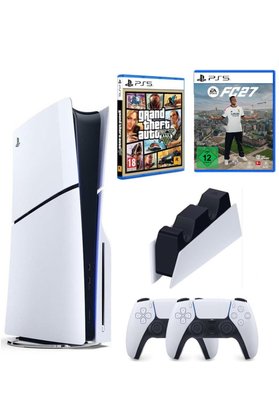 Sony Playstation 5 Slim Cdli + 2.kol Dualsense + Şarj İstasyonu + GTA 5 + PS5 FC27