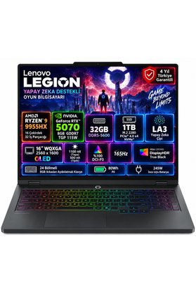 Lenovo Legion Pro 5 16AFR10 AMD Ryzen 9 9955HX 32GB 1TB SSD RTX 5070 8GB 16" Wqxga OLED 165Hz Freedos Taşınabilir Bilgisayar 83F2001XTR