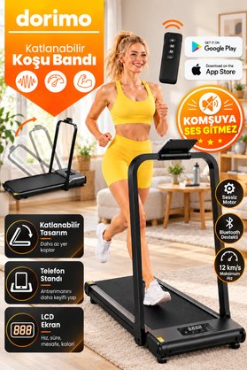 Dorimo HIZ 12 2HP Bluetoothlu Katlanabilir Uzaktan Kumandalı Yürüme ve Koşu Bandı | Portatif Sessiz Akıllı Kullanım
