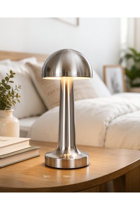 Homestead Modern Mantar Masa Lambası Dokunmatik 3 Işık Modlu Şarjlı Kablosuz Led