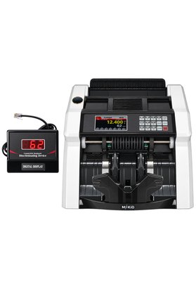 MKIO Para Sayma Makinesi - TL ve Euro Karışık Para Sayma ve Dolar Adetli Sayma Özelliği - MG + UV + IR Geçersiz / Sahte Para Kontrolü - TL/Dolar/Euro -Sesli - Renkli LED Ekranlı Müşteri Bilgi Ekranı Hediye