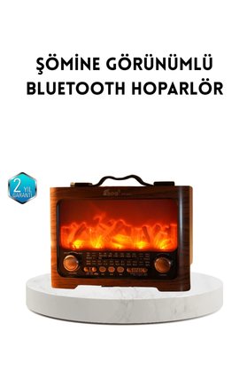 Hubrendy Tekno Şömine Efektli Solar Hoparlör Bluetooth 5.3 Radyo Aux Usb Tf Destekli