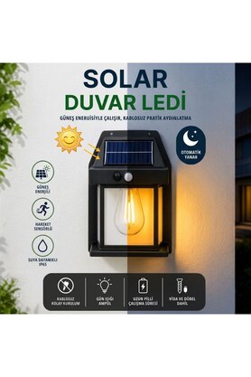 Go İthalat Ampul Model 3 Modlu Solar Led Duvar Lambası, Güneş Enerjili, Şarjlı Kablosuz Dış Mekân Apliği, Bahçe