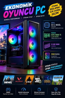 thekam RGB Oyuncu PC | i5 4. Nesil | GTX 1050 Ti | 8 GB RAM | Ekonomik Gaming Bilgisayar
