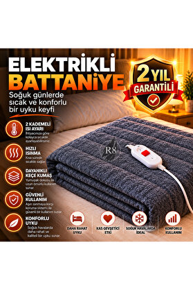 R8SAAT R8 Çift Kişilik Elektrikli Battaniye 2 Kademeli Isı Ayarlı Aşırı Isınma Korumalı