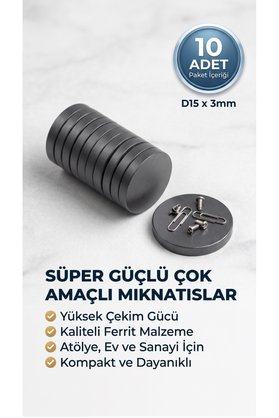 Massaltay Magnet Mıknatıs D15 x 3 mm Yuvarlak Güçlü Mıknatıs Hobi El Sanatları ve Magnet Yapımı İçin