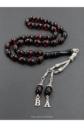 QELA COLLECTION Kişiye Özel Harfli Kehribar Tesbih Arpa Kesim – Kişiye Özel Harfli – Ahşap Kutulu Hediyelik Tesbih