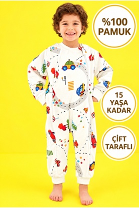 Happystore Elyafsız Organik Kışlık Uzun Kol Çift Kat %100 Pamuk Pazen Arabalı Cocuk Bebek Uyku Tulumu