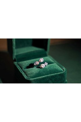 Genel Markalar Silver Damla Taşlı Ayarlanabilir Yüzük - Çift Sıra Zirkon Free Size Gümüş Yüzük