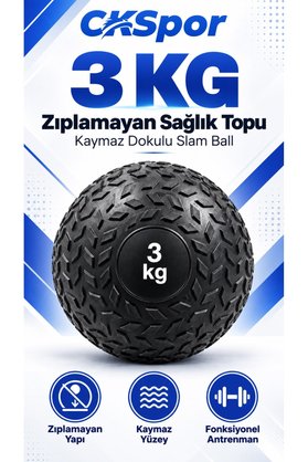 CKSPOR LUXURY CKSpor 3 Kg Zıplamayan Sağlık Topu Slam Ball Crossfit Fitness Fonksiyonel Antrenman Ağırlık Topu