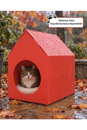 Temel Özel Üretim Plastik Kedi Evi Kırmızı