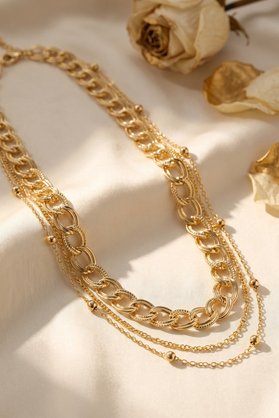Ethab Giyim Gold Renk Pirinç Zincir Model Kombin Kadın Kolye 5886 - Glst2730-9654