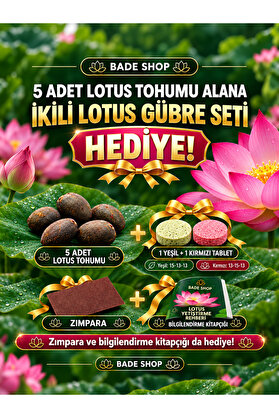 Bade Shop Lotus Yetiştirme Seti – 5 Adet Tohum + İkili Gübre Seti, Zımpara Ve Bilgilendirme Broşürü Hediyeli