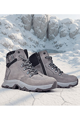 Ortopedikal Rakerplus 9608-Grs Gri Trekking % 100 Hakiki Deri Kürklü Erkek Çocuk Bot