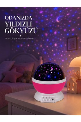Ethab Ticaret Glb-Stl41414 Pembe Döner Yıldız Projektörü Usb Ve Pilli Kullanımlı Gece Lambası