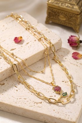 Ethab Giyim Gold Renk Lale Detaylı Kombin Kadın Kolye 5886 - Glst6621-2765