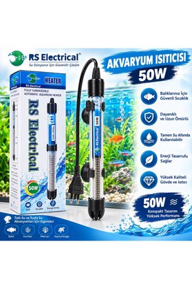 Genel Markalar RS 50 W Termostatlı Akvaryum Cam Isıtıcı | Küçük Akvaryumlar İçin Kompakt Çözüm