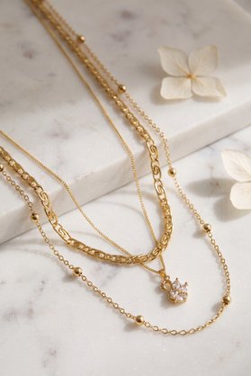 Ethab Giyim Gold Renk Pirinç Kuğu Detaylı Kadın Kombin Kolye 5886 - Glst4179-7560