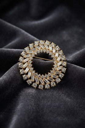 Ethab Giyim Gold Renk Zirkon Taşlı Halka Model Broş 5886 - Glst3088-3064
